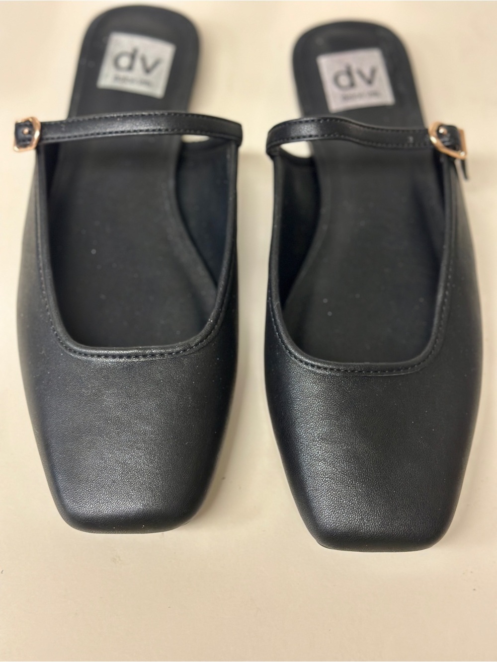 DV by Dolce Vita Black Square-Toe Mary Jane Flats with Gold Buckle Size 8.5 NWT